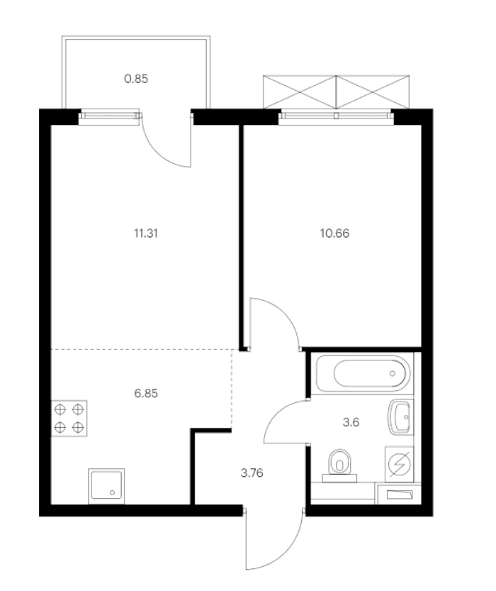 1-комнатная квартира 37.03 м², 15/15 эт., ЖК «Янинский лес»